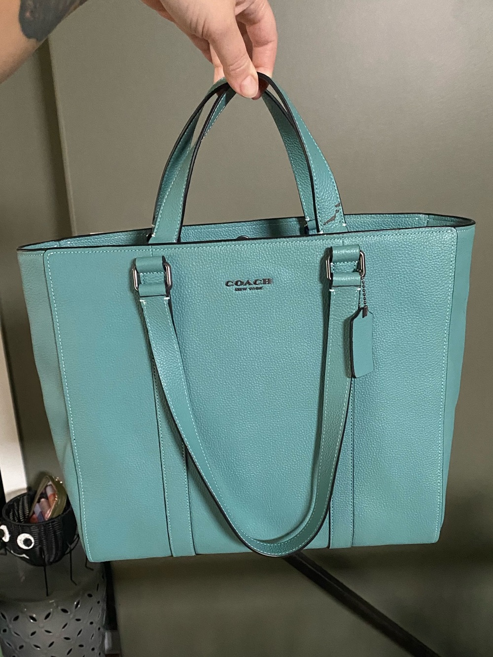 Coach teal lg double-handled snap closure tote